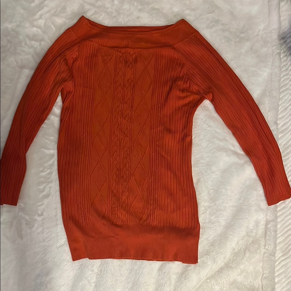 Dress Barn Orange Crew Neck Ribbed Sweater